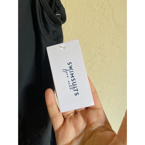 New! Swimsuits for All Black Mesh Round Neck One Piece Swimsuit Size 20 Skirt - Picture 5 of 8